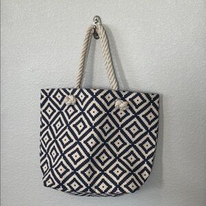 Navy and Cream Geometric Tote Bag